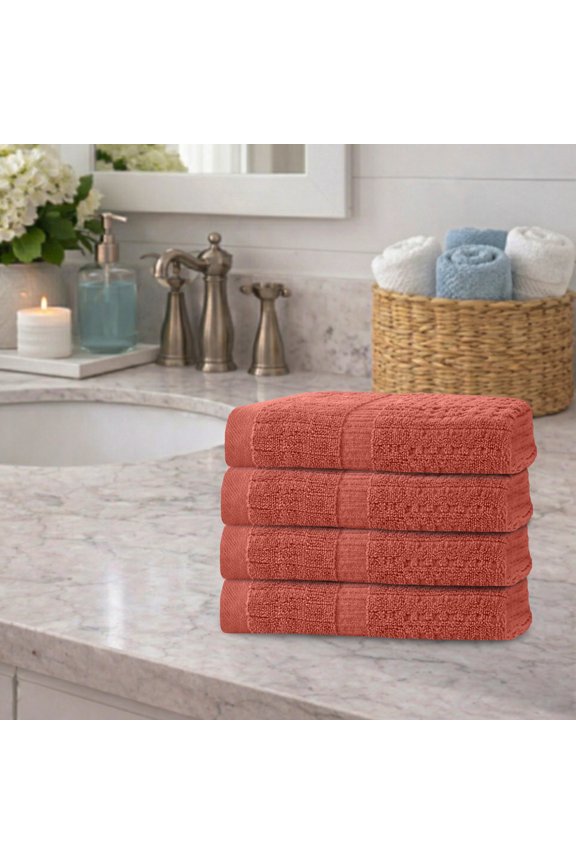 Home Weavers Willow Collection Hand Towels Set of 4 | 100% Cotton Zero Twist | 630 GSM Thick Plush | Soft, Highly Absorbent & Quick Dry | Hotel Quality Luxury Hand Towels | 16x24 Inch | Coral