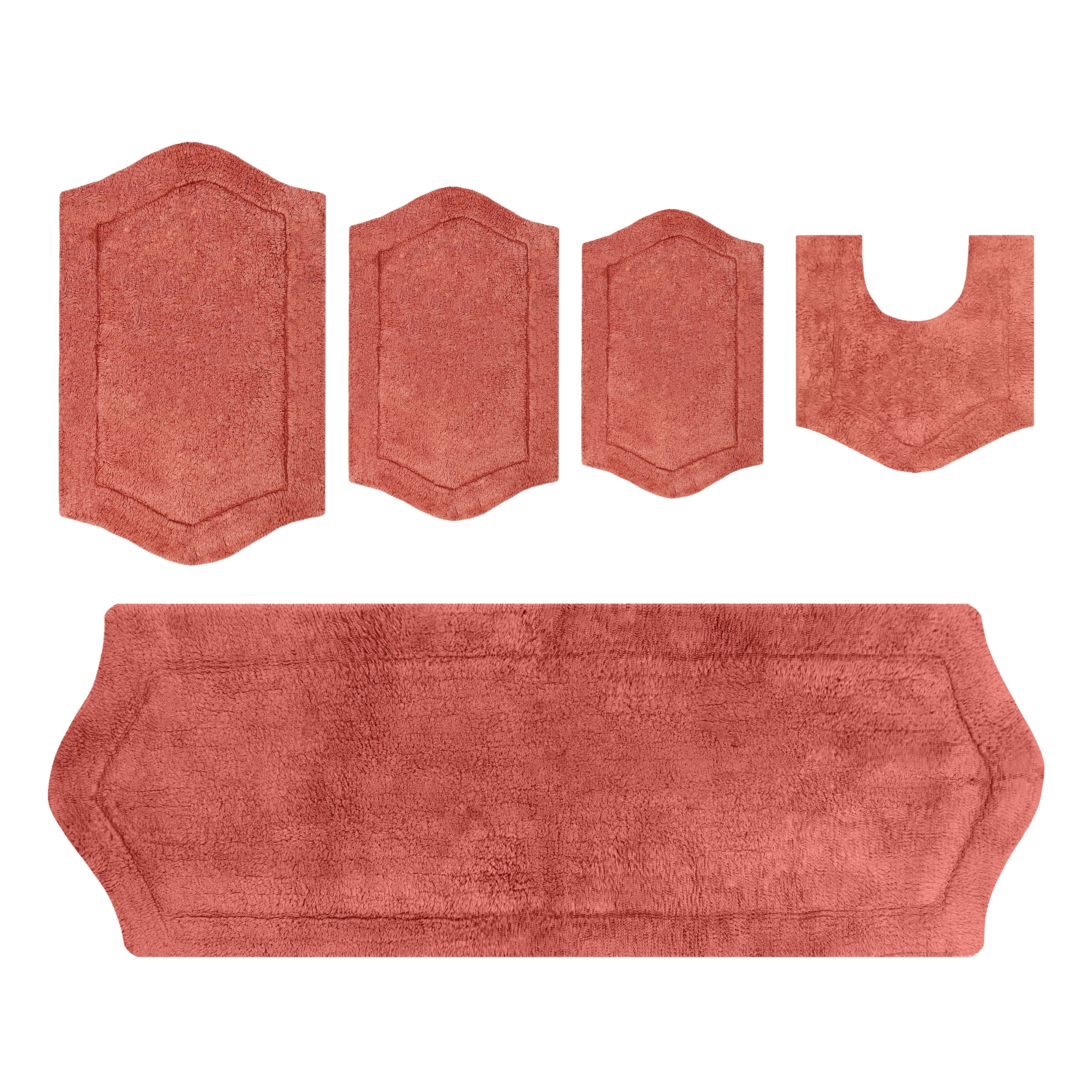 Home Weavers Inc Waterford Collection 100% Cotton Non-Slip Bathroom Rug Set, Machine Washable Bath Rug, 5 Piece Bath Mat Set with Contour Coral