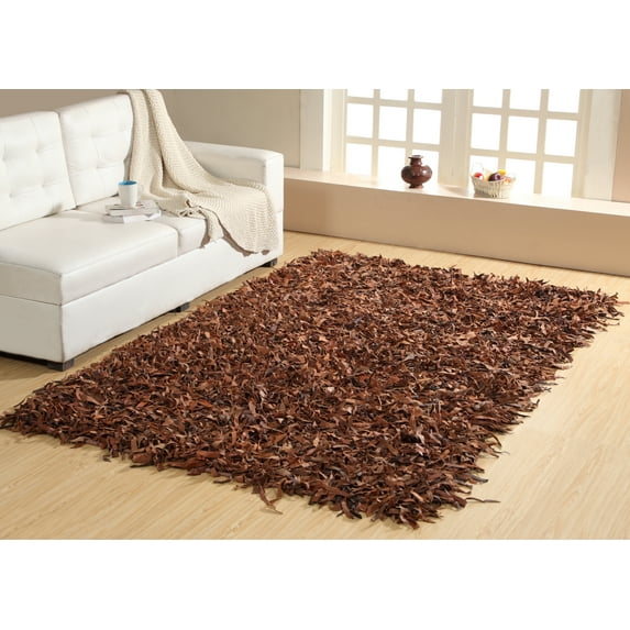 Home Weavers Leather Shaggy Collection Living Room Rug, Machine Washable Area Rugs, Rug For Living Room, Non Slip Accent Rugs, Soft Foldable Indoor Floor rug, Easy To Clean, 3'5" x 5'5", Brown