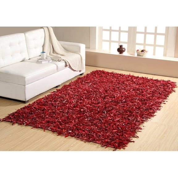 Home Weavers Leather Shaggy Collection Living Room Rug, Machine Washable Area Rugs, Rug For Living Room, Non Slip Accent Rugs, Soft Foldable Indoor Floor Rug, Easy To Clean, 3'5" x 5'5", Red