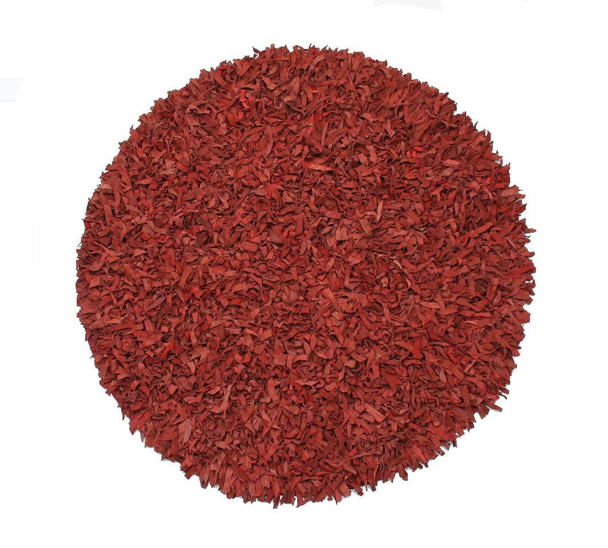 Home Weavers Leather Shaggy Collection Living Room Rug, Machine Washable Area Rugs, Rug For Living Room, Non Slip Accent Rugs, Soft Foldable Indoor Floor Rug, Easy To Clean, 6' Round, Red