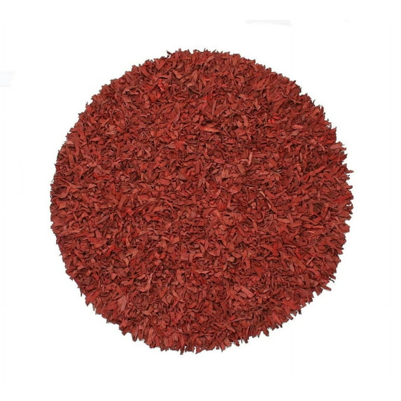 Home Weavers Leather Shaggy Collection Living Room Rug, Machine Washable Area Rugs, Rug For Living Room, Non Slip Accent Rugs, Soft Foldable Indoor Floor Rug, Easy To Clean, 6' Round, Red