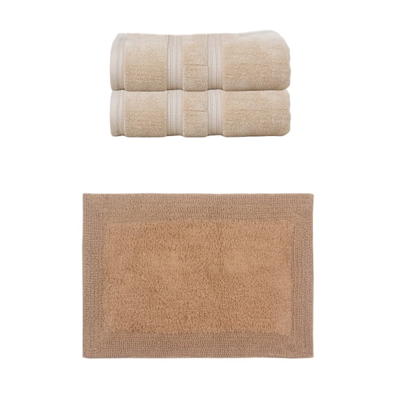 Home Weavers Luxury 100% Cotton 3-Piece Bath Towel and Bath Rug Set, 2 Towels, 1 Bath Rug, Linen