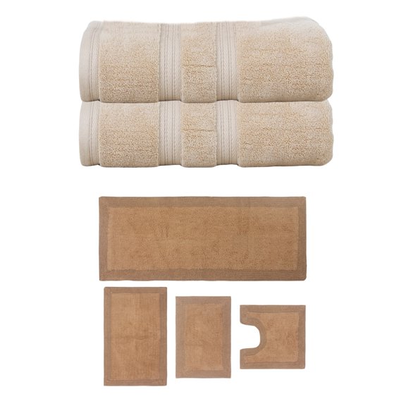 Home Weavers Luxury 100% Cotton 6-Piece Bath Towel and Bath Rug Set, 2 Towels, 4 Bath Rugs, Linen