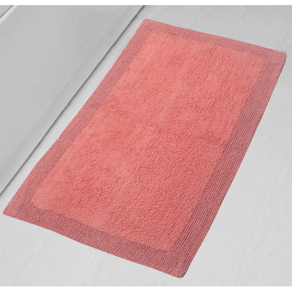 Home Weavers Luxury Bathroom Rug 100% Cotton Reversible Bathroom Rugs Set, Washable Bath Rug, Soft Cotton Soft Absorbent Bath rug, Kitchen Mat, Non Slip Bath Mat, 24"x40" Rectangle, Coral