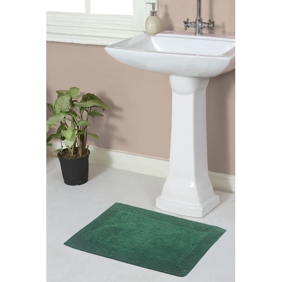 Home Weavers Luxury Bathroom Rug 100% Cotton Reversible Bathroom Rugs Set, Washable Rug, Soft Absorbent bath Rug, Bathroom Carpet, Kitchen Mat, Non Slip Bath Decor Mat, 17"x24", Bottle Green