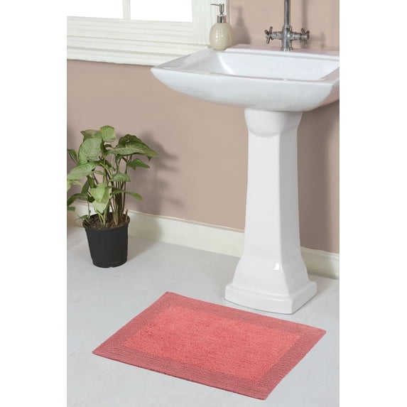 Home Weavers Luxury Bathroom Rug 100% Cotton Reversible Bathroom Rugs Set, Washable Rug, Soft Absorbent bath Rug, Bathroom rug, Kitchen Mat, Non Slip Bath Decor Mat Set, 17"x24" Rectangle, Coral