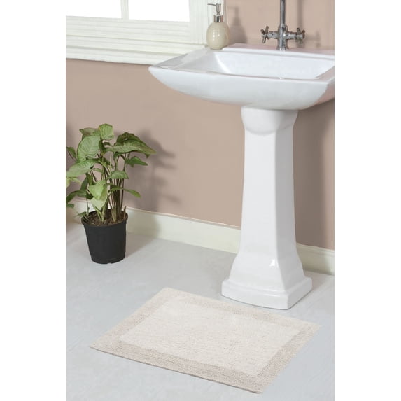 Home Weavers Luxury Bathroom Rug 100% Cotton Reversible Bathroom Rugs Set, Washable Rug, Soft Absorbent bath Rug, Bathroom Rug, Kitchen Mat, Non Slip Bath Decor Mat Set, 17"x24" Rectangle, Ivory