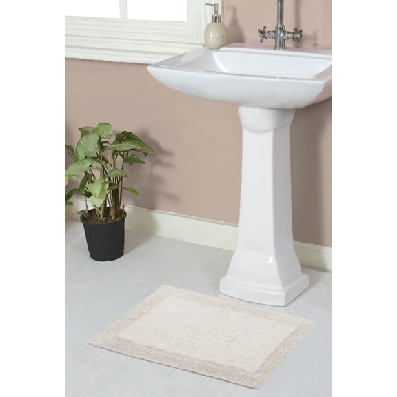 Home Weavers Luxury Bathroom Rug 100% Cotton Reversible Bathroom Rugs Set, Washable Rug, Soft Absorbent bath Rug, Bathroom Rug, Kitchen Mat, Non Slip Bath Decor Mat Set, 17"x24" Rectangle, Ivory