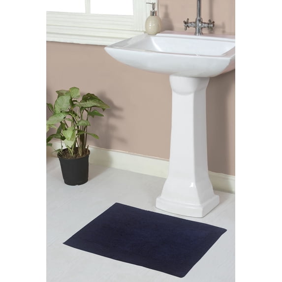 Home Weavers Luxury Bathroom Rug 100% Cotton Reversible Bathroom Rugs Set, Washable Rug, Soft Absorbent bath Rug, Bathroom rug, Kitchen Mat, Non Slip Bath Decor Mat Set, 17"x24" Rectangle, Navy