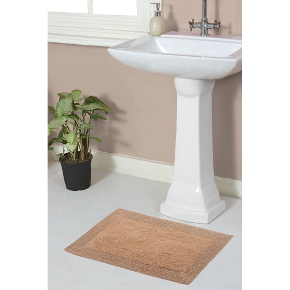 Home Weavers Luxury Bathroom Rug 100% Cotton Reversible Bathroom Rugs Set, Washable Rug, Soft Absorbent bath Rug, Bathroom Rug, Kitchen Mat, Non Slip Bath Decor Mat Set, 17"x24" Rectangle, Linen