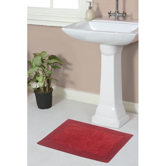 Home Weavers Luxury Bathroom Rug 100% Cotton Reversible Bathroom Rugs Set, Washable Rug, Soft Absorbent bath Rug, Bathroom rug, Kitchen Mat, Non Slip Bath Decor Mat Set, 17"x24" Rectangle, Red
