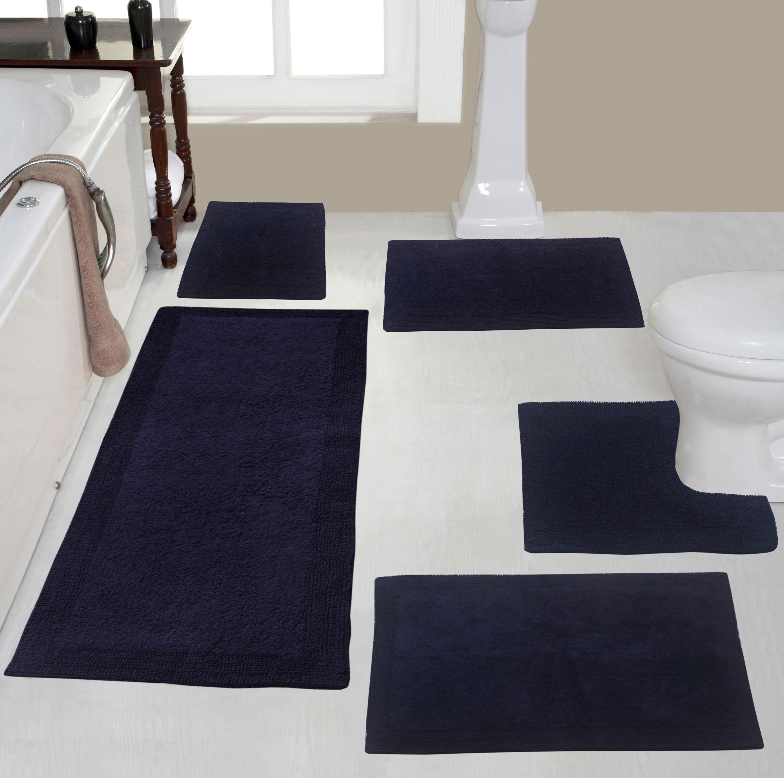 Home Weavers Luxury Collection 100% Cotton Reversible Bathroom Rug Set ...