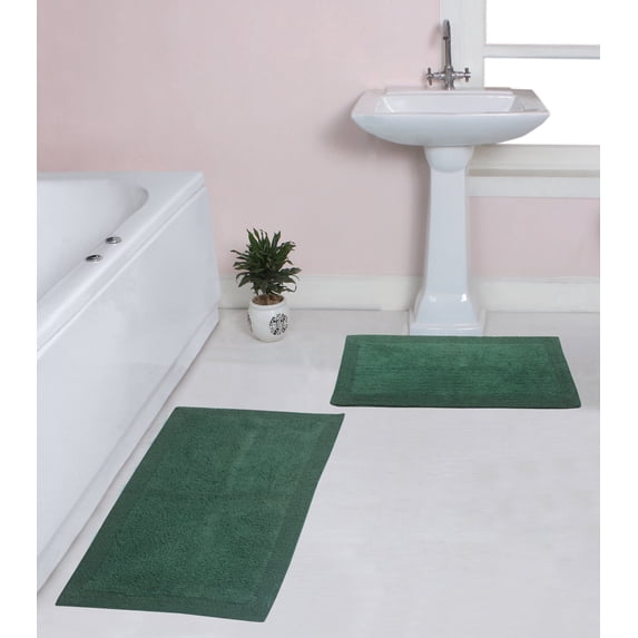Home Weavers Luxury Collection 100% Cotton Reversible Bathroom Rug Set Machine Washable Bath Rug-21"x34", Bathroom Rug- 24"x40", Bottle Green Color 2 Piece Bath Rug set