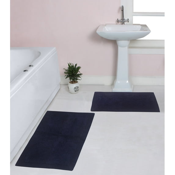 Home Weavers Luxury Collection 100% Cotton Reversible Bathroom Rug Set Machine Washable Bath Rug-21"x34", Bathroom Rug- 24"x40", Navy Color 2 Piece Bath Rug set