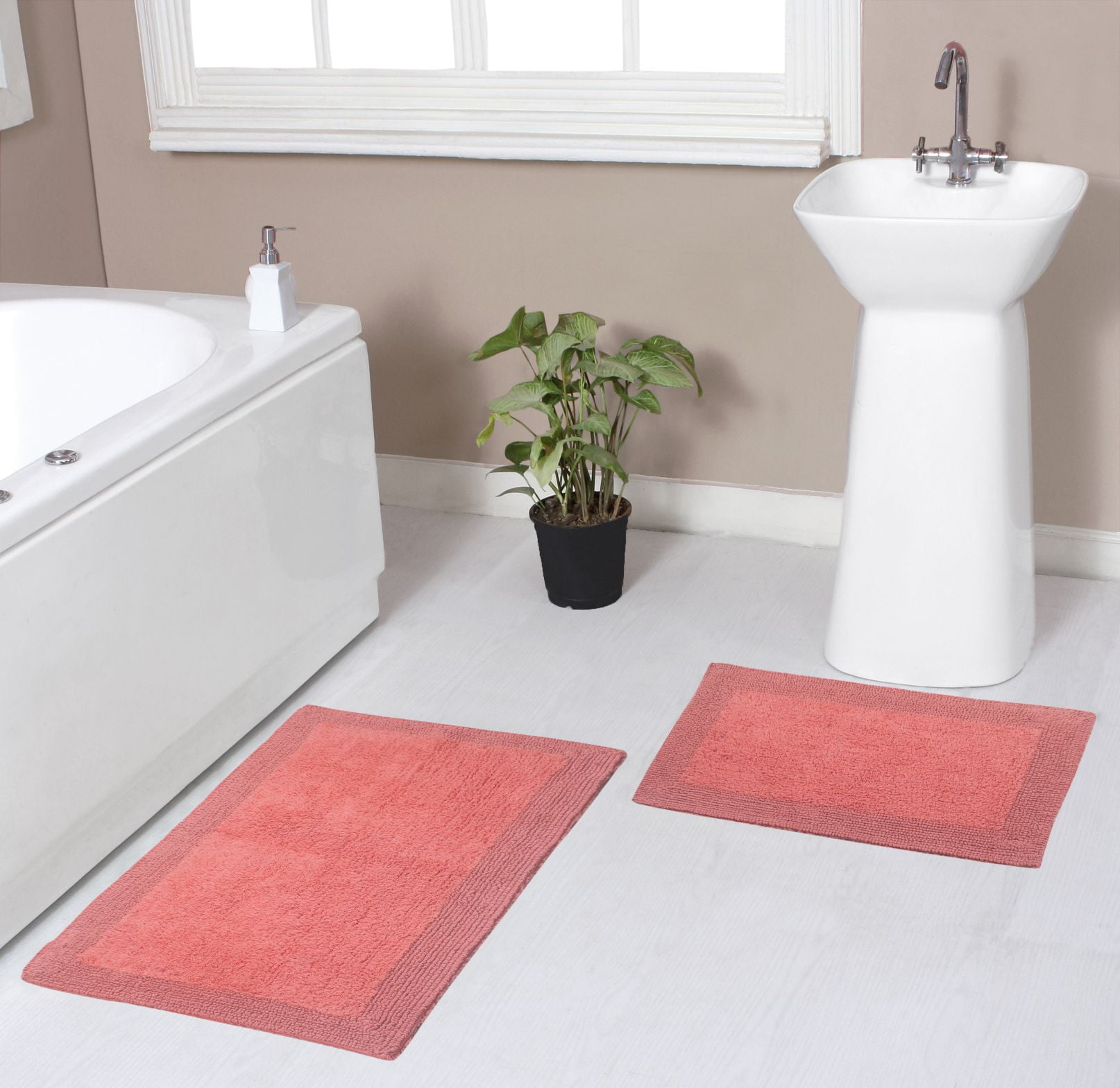 Coral Cotton Soft Absorbent Bathroom Rug Set