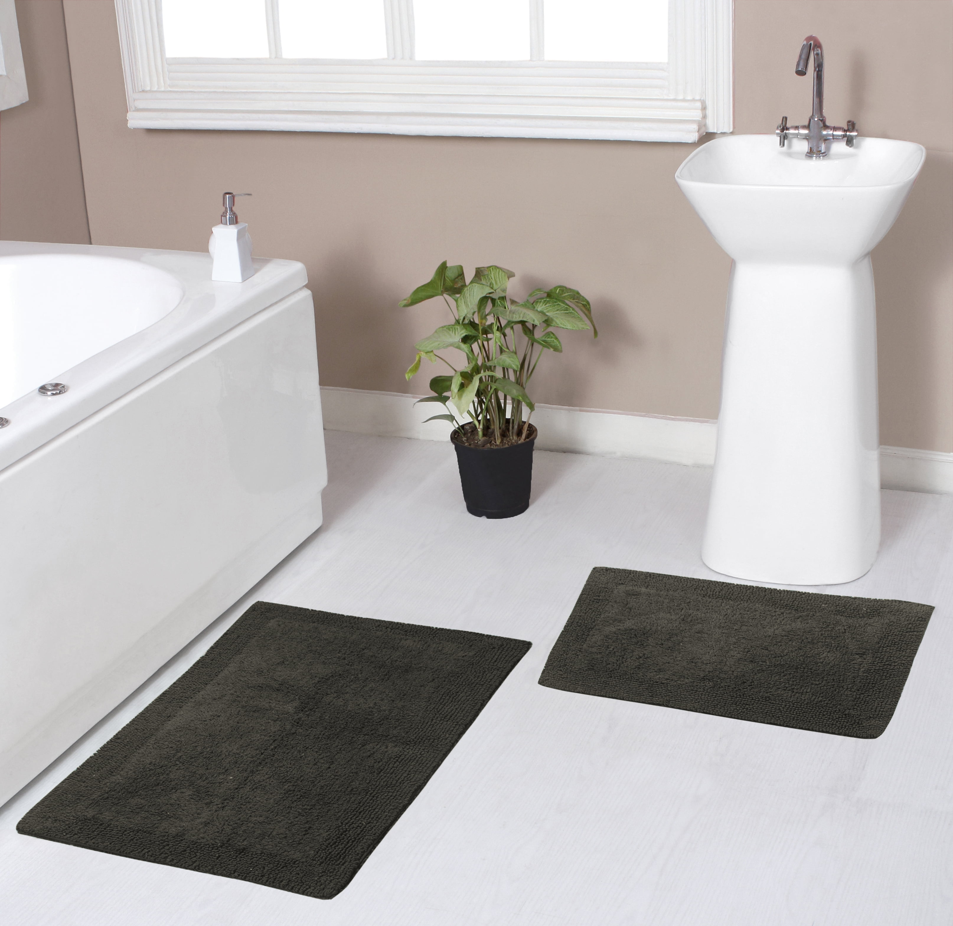 Gray Cotton Reversible Bathroom Rug Set, 2 Piece
