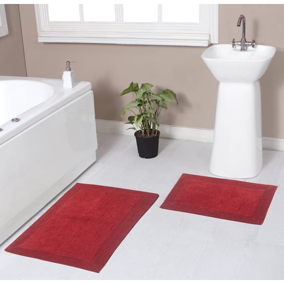 Home Weavers Luxury Collection 100% Cotton Reversible Bathroom Rug Set Machine Washable Bathroom Rug-17"x24", Bath Rug- 21"x34", Red Color 2 Piece Bath Rug set