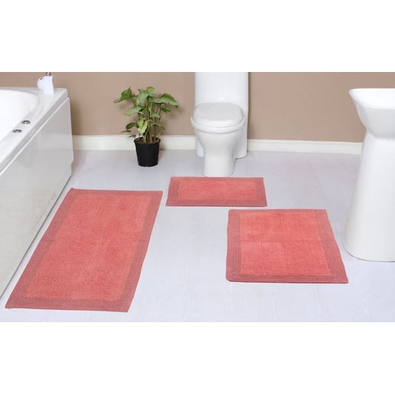Home Weavers Luxury Collection 100% Cotton Reversible Bathroom Rug Set Machine Washable Bathroom Rug-17"x24", Bath Rug- 21"x34", Runner- 21"x54", Coral Color 3 Piece Bath Rug set