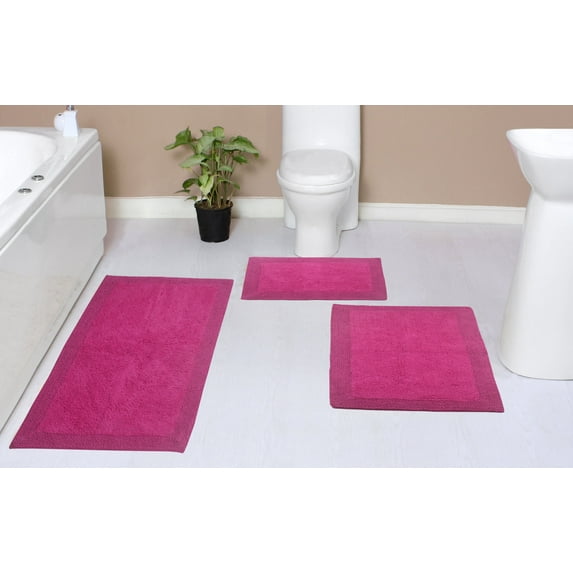 Home Weavers Luxury Collection 100% Cotton Reversible Bathroom Rug Set Machine Washable Bathroom Rug-17"x24", Bath Rug- 21"x34", Runner- 21"x54", Hot Pink Color 3 Piece Bath Rug set