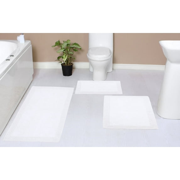 Home Weavers Luxury Collection 100% Cotton Reversible Bathroom Rug Set Machine Washable Bathroom Rug-17"x24", Bath Rug- 21"x34", Runner- 21"x54", White Color 3 Piece Bath Rug set