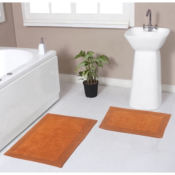 Home Weavers Luxury Collection 100% Cotton Reversible Bathroom Rug Set Machine Washable Bathroom Rug-17"x24", Bath Rug- 21"x34", Terracotta Color 2 Piece Bath Rug set