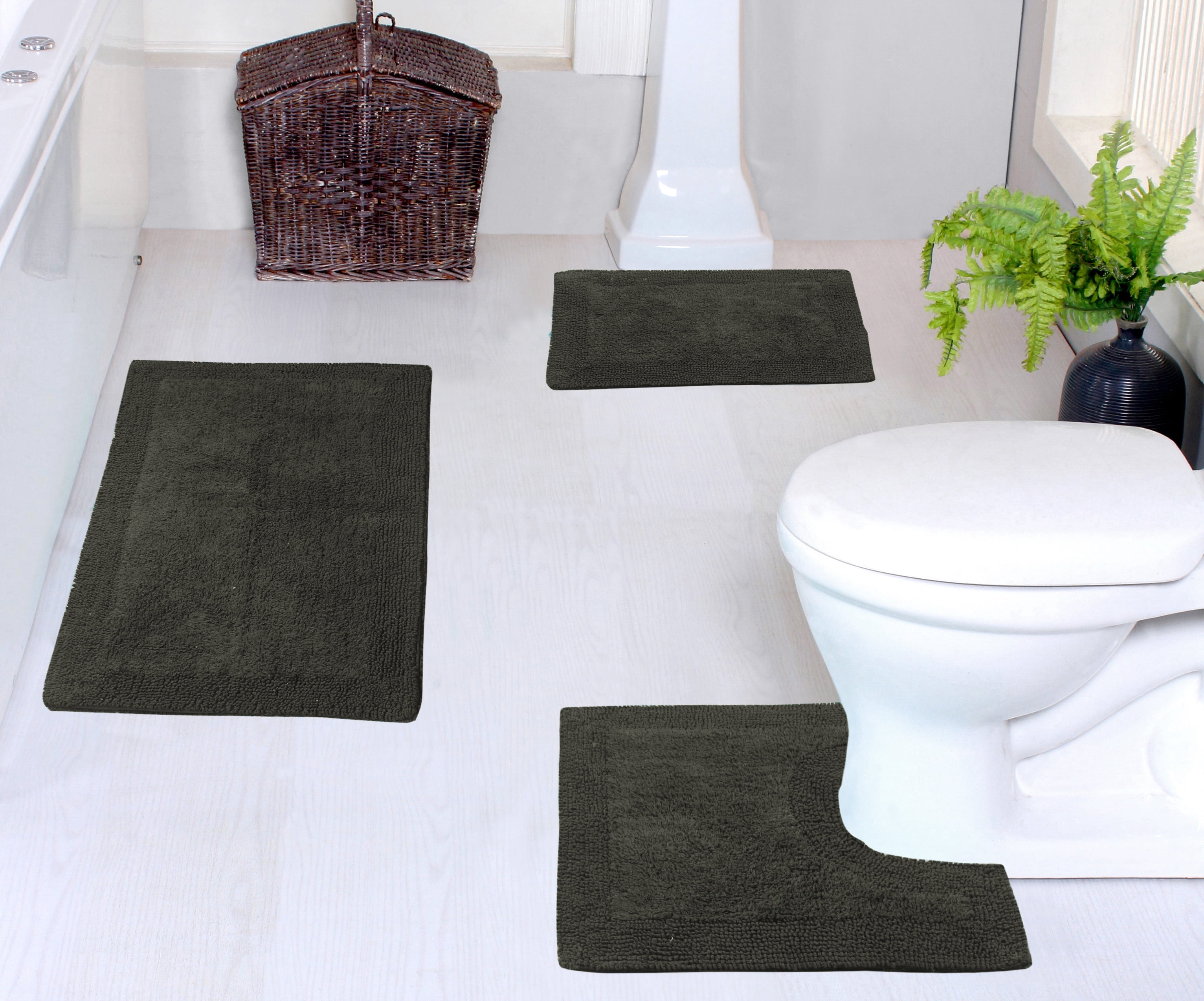 Home Weavers Luxury Collection 100% Cotton Reversible Bathroom Rug Set ...