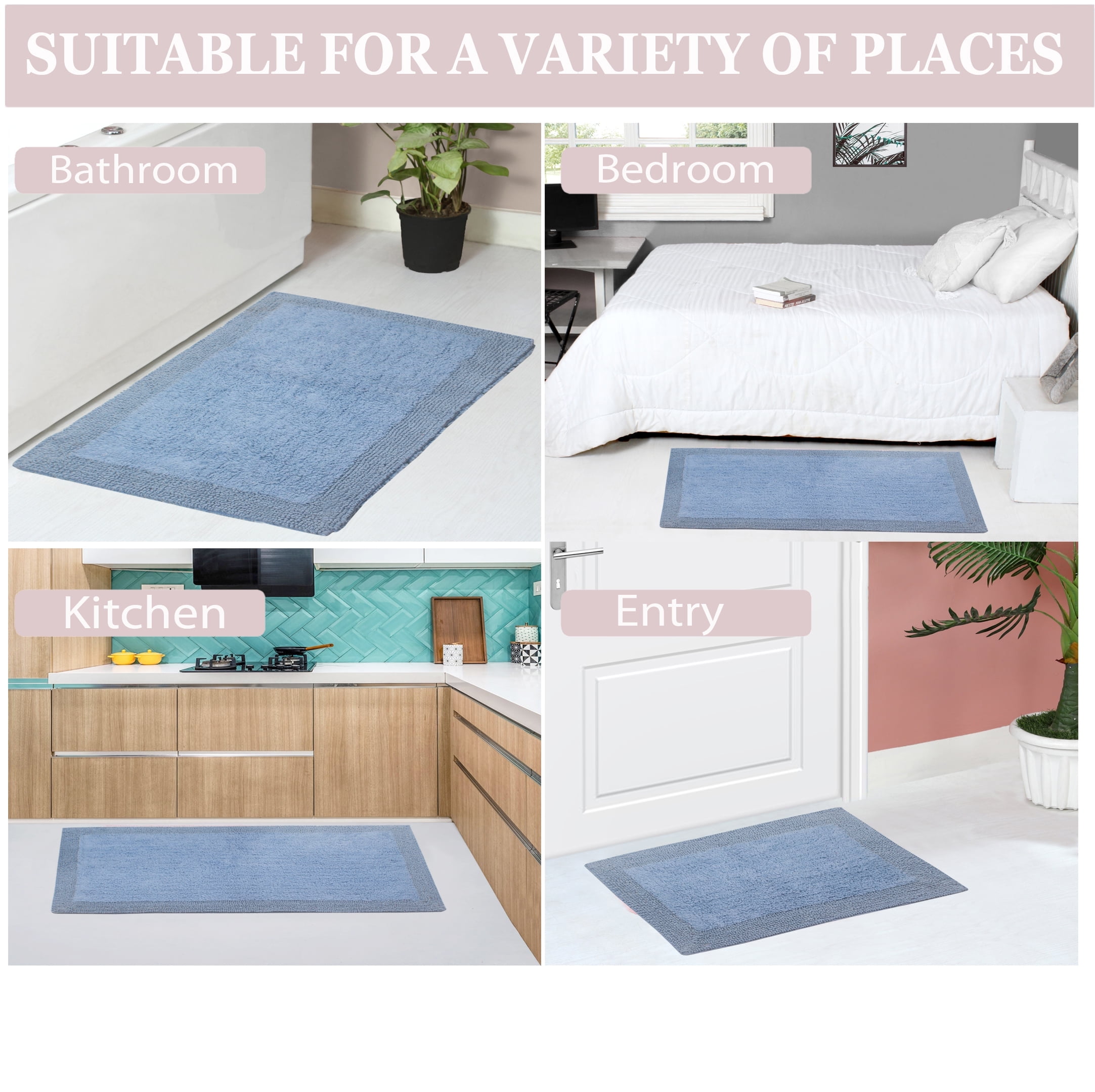 Home Weavers Luxury Collection 100% Cotton Reversible Bathroom Rug Set ...