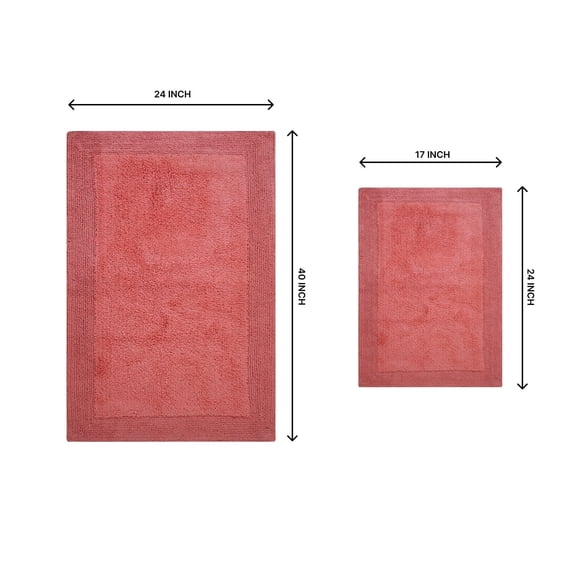 Home Weavers Luxury Collection 100% Cotton Reversible Bathroom Rug Set Machine Washable Bathroom Rug-17"x24", Bathroom Rug- 24"x40", Coral Color 2 Piece Bath rug set