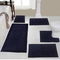thumbnail image 1 of Home Weavers Luxury Collection 100% Cotton Reversible Bathroom Rug Set Machine Washable Bathroom Rug, Bath Rug, U Shaped Contour, Runner, Bathroom Rug, Navy Color 5 Piece Bath Rug set, 1 of 5