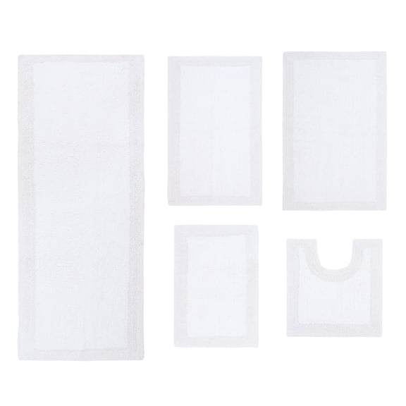 Home Weavers Luxury Collection 100% Cotton Reversible Bathroom Rug Set Machine Washable Bathroom Rug, Bath Rug, U Shaped Contour, Runner, Bathroom Rug, White Color 5 Piece Bath rug set