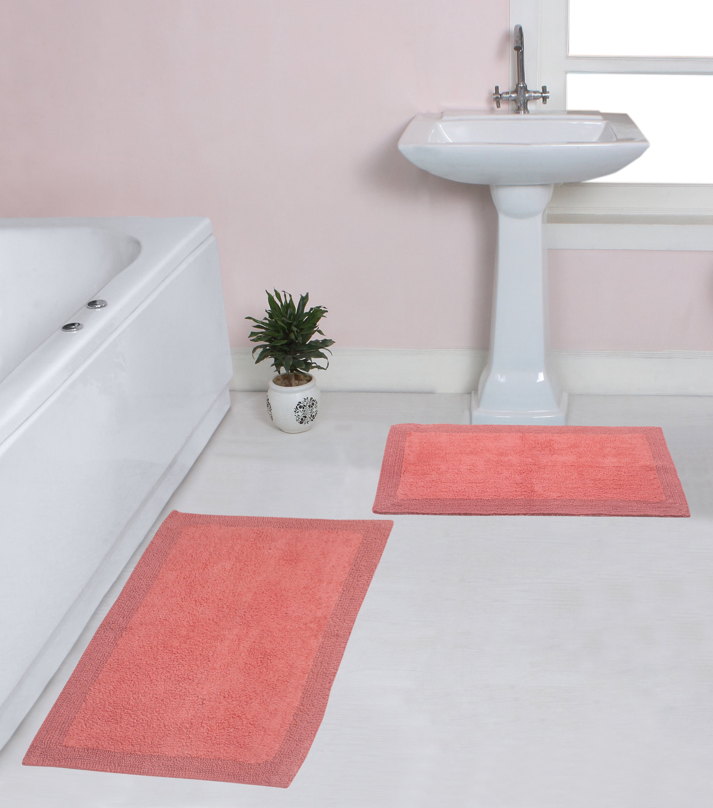 Home Weavers Luxury Collection 100 Cotton Reversible Bathroom Rugs Set