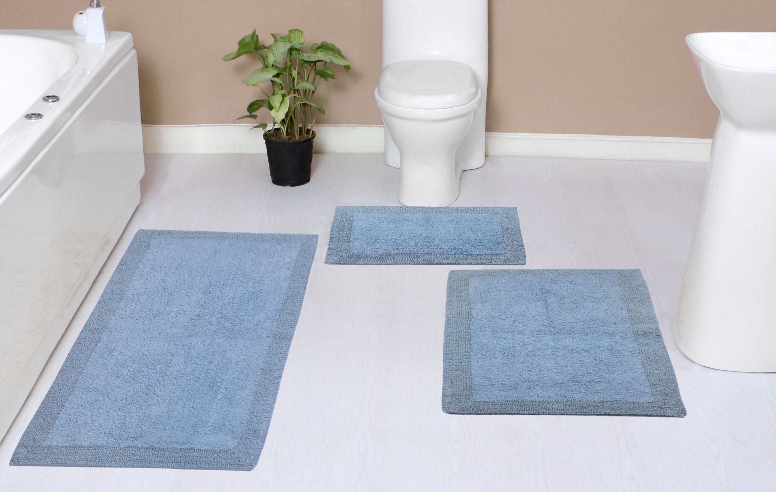 Home Weavers Luxury Collection 100 Cotton Reversible Bathroom Rugs Set