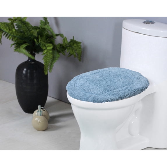 Home Weavers Luxury Collection 100% Cotton Tufted Bath Rug, Extra Soft and Absorbent Bath Rugs, Non-Slip Plush Bath Rug, Machine Wash, bath Rug for Bathroom, 18"x18" Lid Cover, Blue