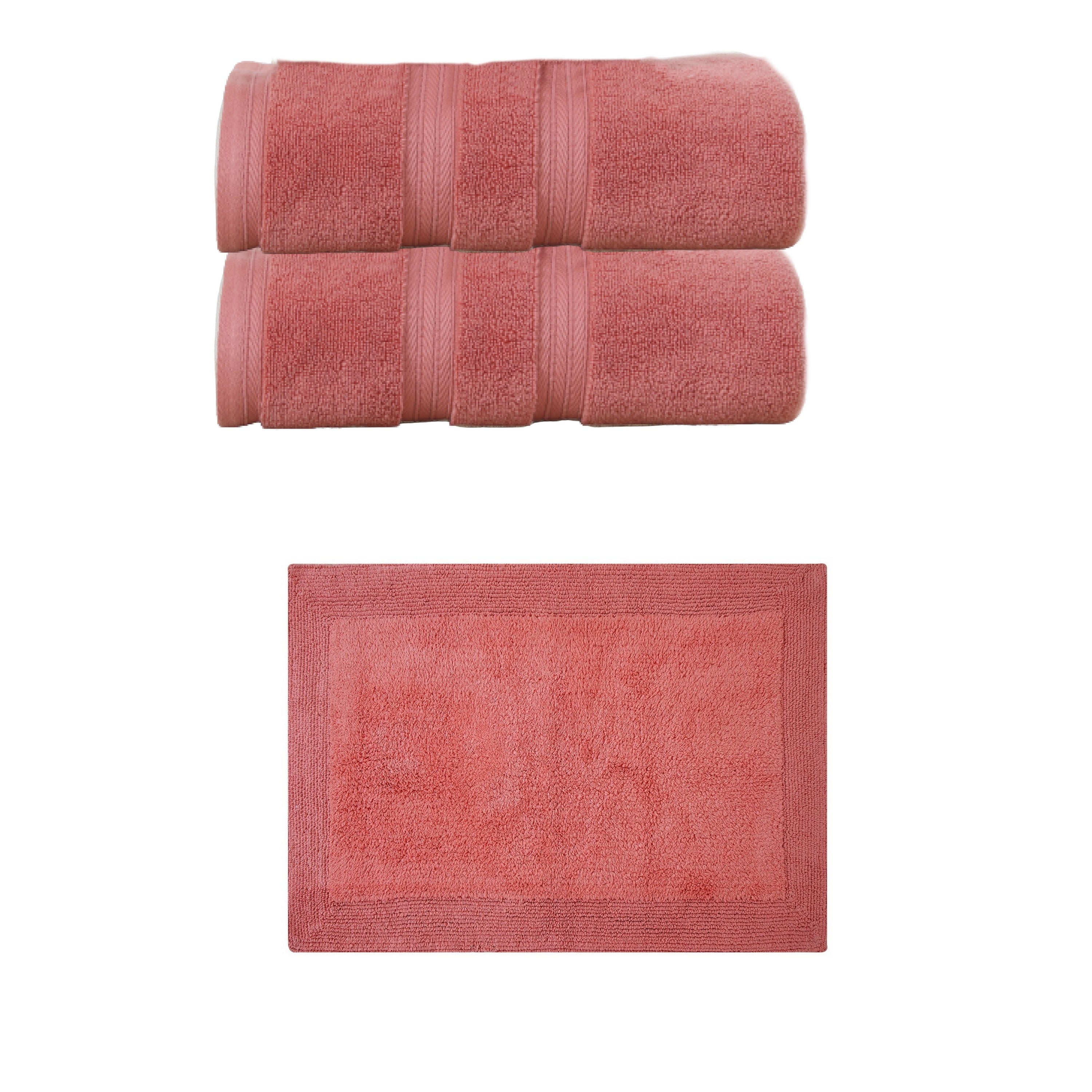 Home Weavers Luxury Collection 100% Soft Cotton Super Absorbent 2 Pcs Bath Towel Set & 1 Pc 17x24" Bath Rug, Machine Washable & Non Slip (Set of 3), Coral
