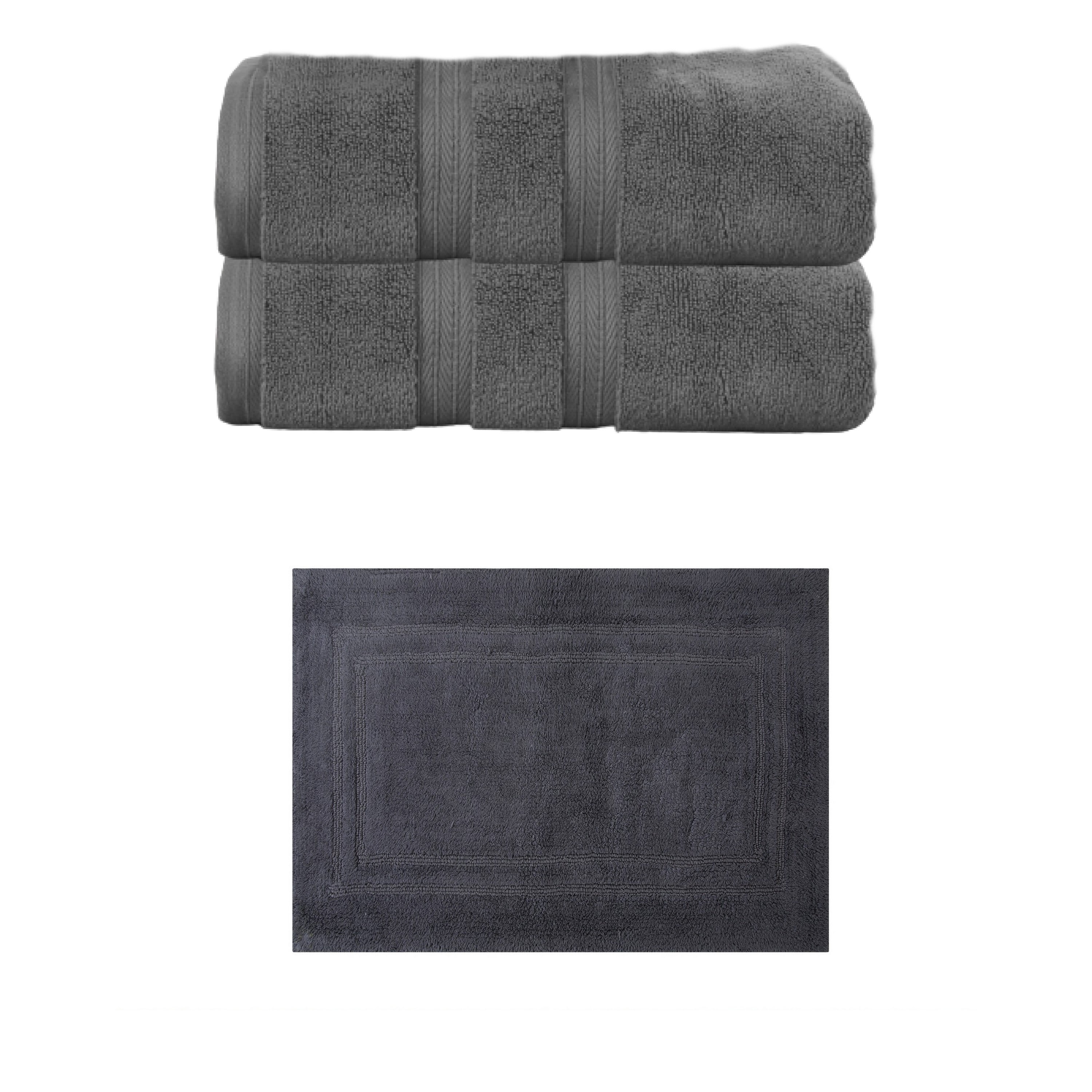 Home Weavers Luxury Collection 100% Soft Cotton Super Absorbent 2 Pcs Bath Towel Set & 1 Pc 17x24" Bath Rug, Machine Washable & Non Slip (Set of 3), Dark Gray