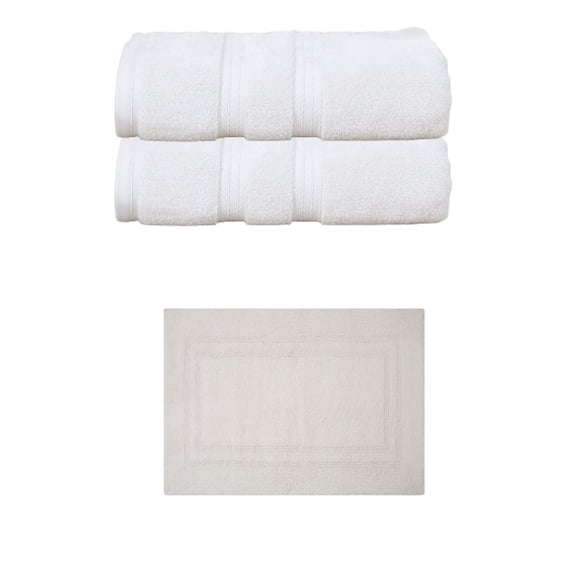 Home Weavers Luxury Collection 100% Soft Cotton Super Absorbent 2 Pcs Bath Towel Set & 1 Pc 17x24" Bath Rug, Machine Washable & Non Slip (Set of 3), Ivory