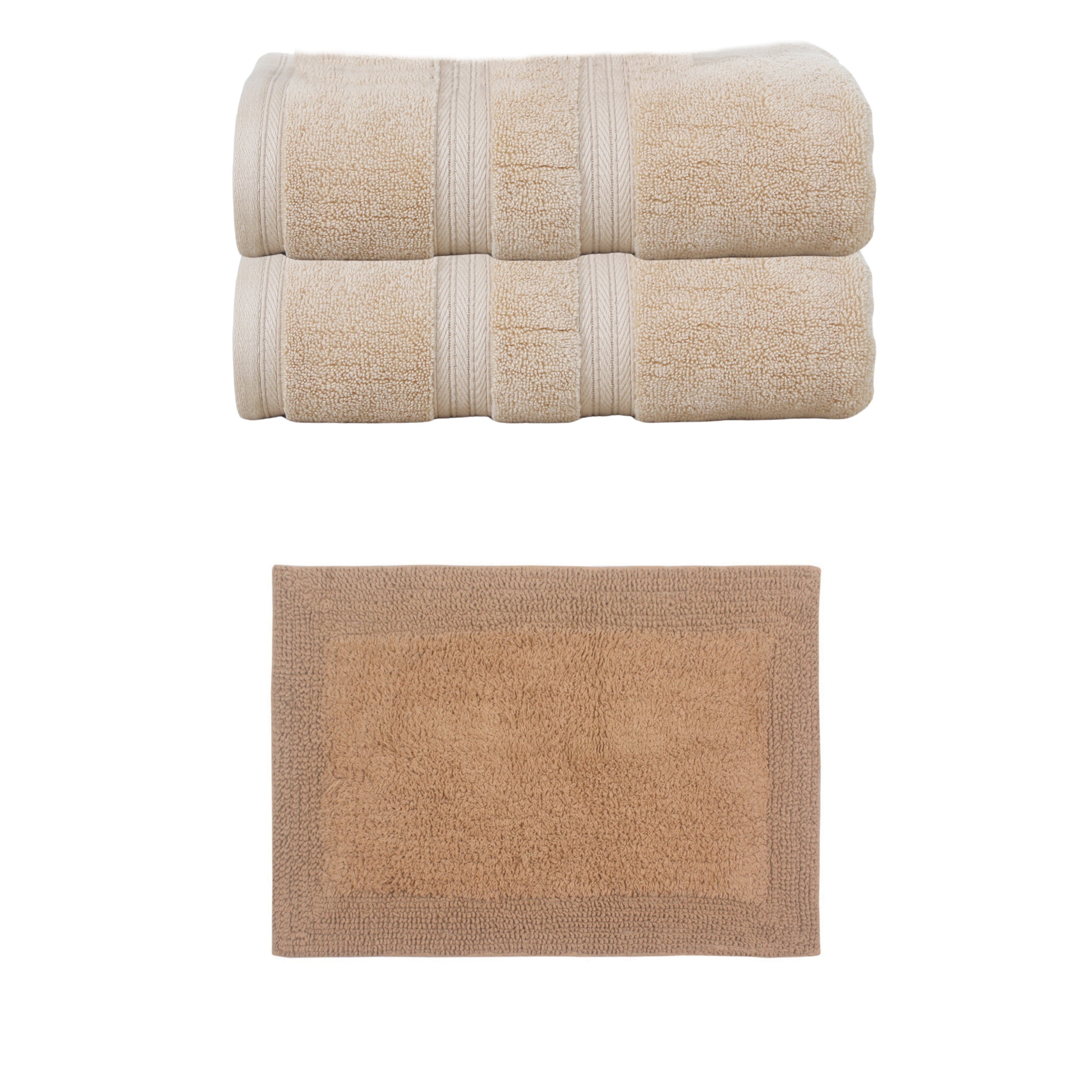 Home Weavers Luxury Collection 100% Soft Cotton Super Absorbent 2 Pcs Bath Towel Set & 1 Pc 17x24" Bath Rug, Machine Washable & Non Slip (Set of 3), Linen