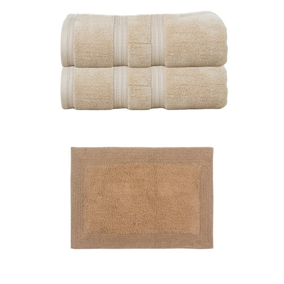 Home Weavers Luxury Collection 100% Soft Cotton Super Absorbent 2 Pcs Bath Towel Set & 1 Pc 17x24" Bath Rug, Machine Washable & Non Slip (Set of 3), Linen