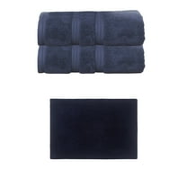 Home Weavers Luxury Collection 100% Soft Cotton Super Absorbent 2 Pcs Bath Towel Set & 1 Pc 17x24" Bath Rug, Machine Washable & Non Slip (Set of 3), Navy