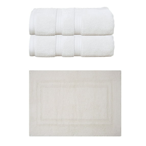 Home Weavers Luxury Collection 100% Soft Cotton Super Absorbent 2 Pcs Bath Towel Set & 1 Pc 21x34" Bath Rug, Machine Washable & Non Slip (Set of 3), Ivory
