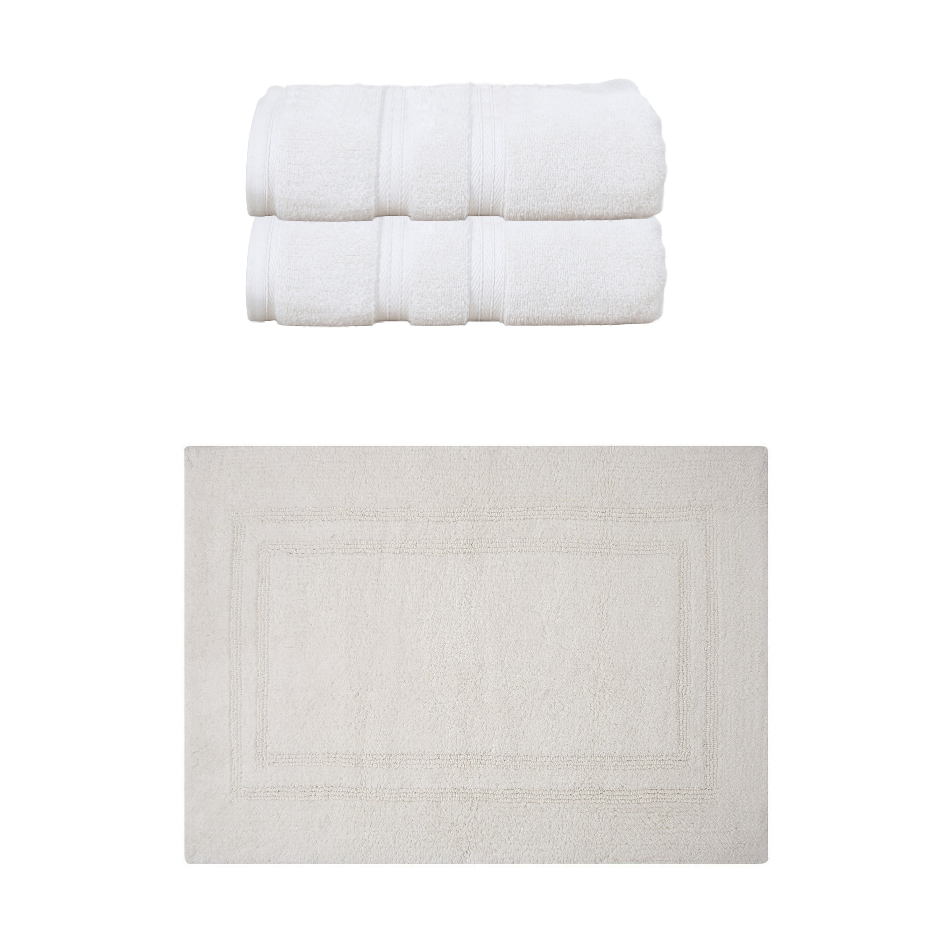 Home Weavers Luxury Collection 100% Soft Cotton Super Absorbent 2 Pcs Bath Towel Set & 1 Pc Bath Rug, Machine Washable & Non Slip (Set of 3), Ivory