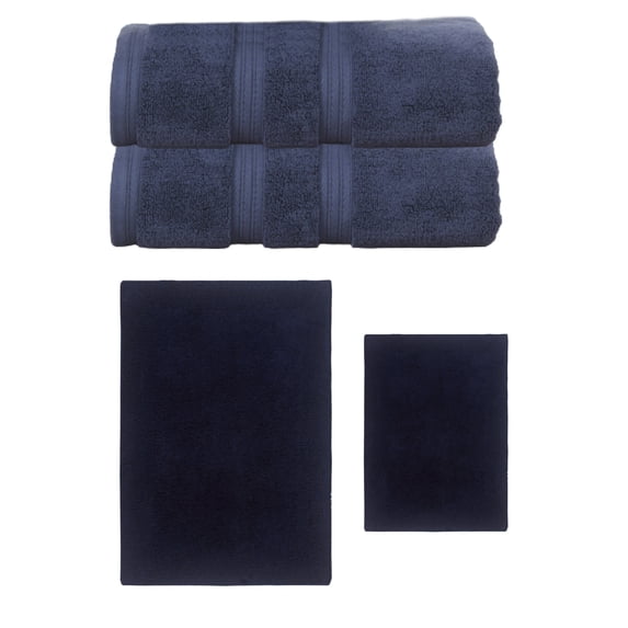 Home Weavers Luxury Collection 100% Soft Cotton Super Absorbent 2 Pcs Bath Towel Set & 2 Pc Bath Rug Combo, Machine Washable & Non Slip (Set of 4), Navy