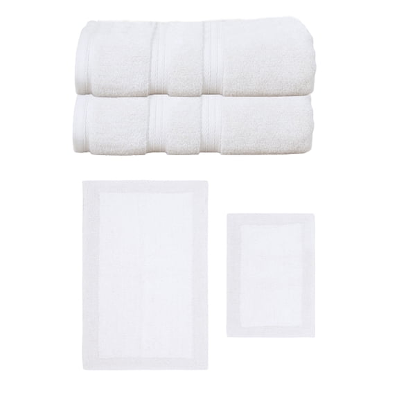 Home Weavers Luxury Collection 100% Soft Cotton Super Absorbent 2 Pcs Bath Towel Set & 2 Pc Bath Rug Combo, Machine Washable & Non Slip (Set of 4), White