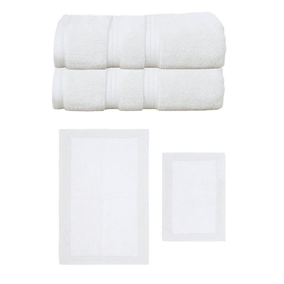 Home Weavers Luxury Collection 100% Soft Cotton Super Absorbent 2 Pcs Bath Towel Set & 2 Pc Bath Rug Combo, Machine Washable & Non Slip (Set of 4), White
