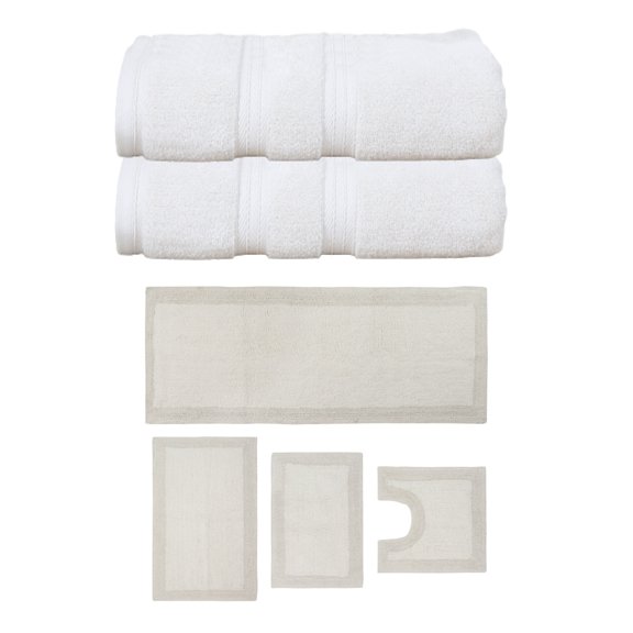 Home Weavers Luxury Collection 100% Soft Cotton Super Absorbent 2 Pcs Bath Towel Set & 4 Pc Bath Rug Combo, Machine Washable & Non Slip (Set of 6), Ivory