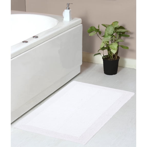 Home Weavers Luxury Collection Bathroom Rug 100% Cotton Reversible Bathroom Rugs Set, Washable Bath Rug, Extra Soft Absorbent Bath rug, Kitchen Mat, Non Slip Bath Mat Set, 21"x34" Rectangle, White
