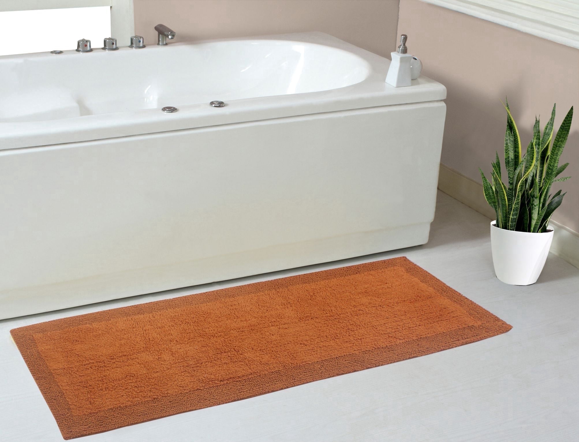 Home Weavers Luxury Collection Bathroom Rug 100% Cotton Reversible Bathroom Rugs Set, Washable Rug, Extra Soft Absorbent bath Rug, Kitchen Mat, Non Slip Bath Mat Set, 21"x54" Runner, Terracotta
