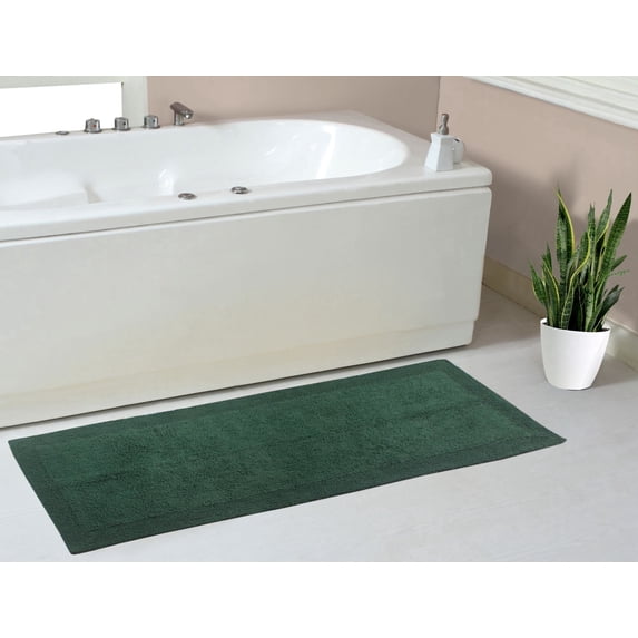 Home Weavers Luxury Collection Bathroom Rug 100% Cotton Reversible Bathroom Rugs Set, Washable Rug, Extra Soft Absorbent bath Rug, Kitchen Mat, Non Slip Bath Mat Set, 21"x54" Runner, Bottle Green
