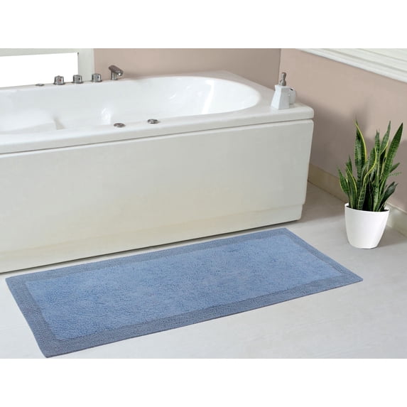 Home Weavers Luxury Collection Bathroom Rug 100% Cotton Reversible Bathroom Rugs Set, Washable Rug, Soft Cotton Extra Soft Absorbent bath Rug, Kitchen Mat, Non Slip Bath Mat Set, 21"x54" Runner, Blue